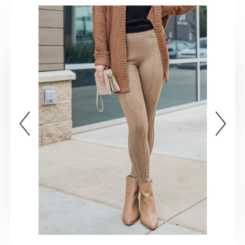 Spanx Stretch Faux Suede Control Top Shapewear Leggings Camel High Waist L